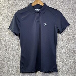 BMW Polo Shirt Womens Medium Blue Short Sleeve Embroidered Logo Casual